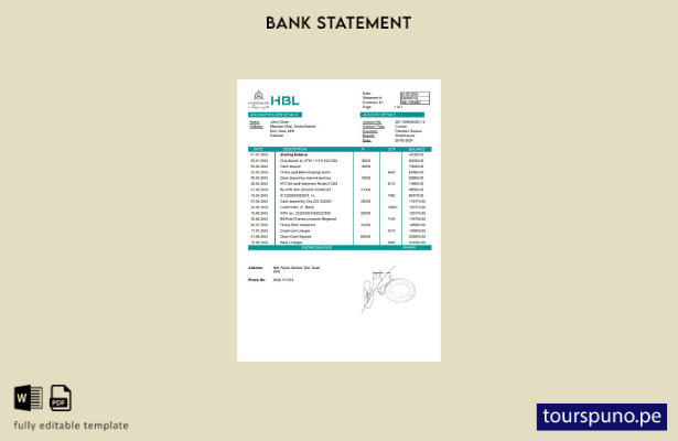 listo para imprimir plantilla de word   extracto bancario de Pakistán Habib